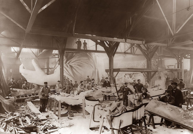 The Statue of Liberty under construction in Paris in 1884.