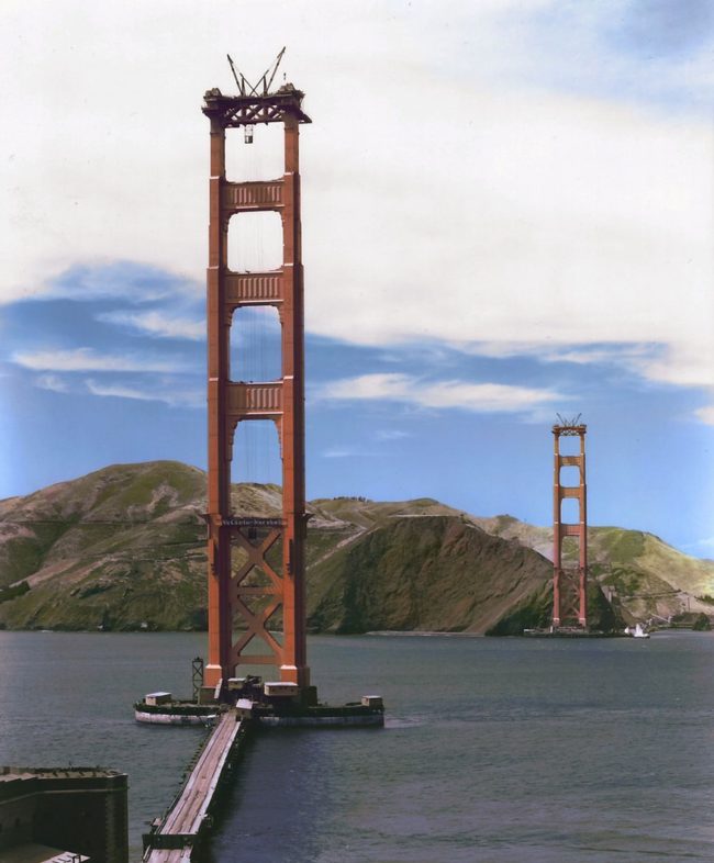 Construction of the Golden Gate Bridge, c. 1934.