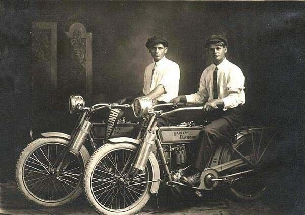 William Harley and Arthur Davidson photographed together in 1914.