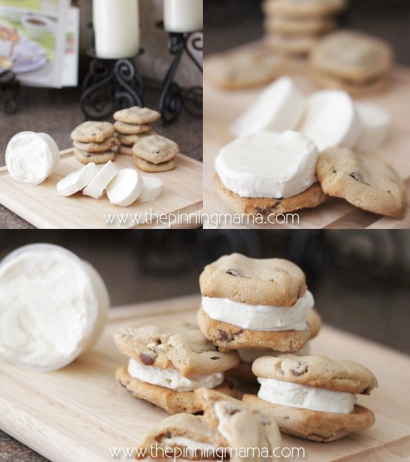 Freeze ice cream in a paper or plastic cup. Slice it with a serrated knife to make easy ice cream cookie sandwiches.