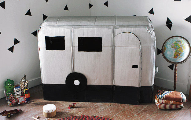 Explore the great outdoors with this duct tape <a href="http://themerrythought.com/diy/diy-cardboard-camper-playhouse/" target="_blank">camper</a>.