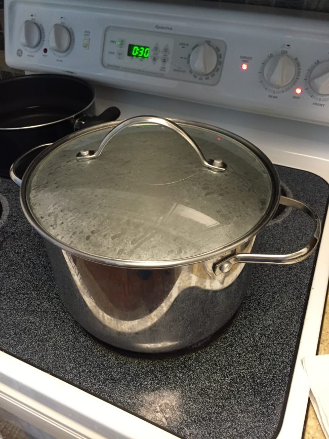 She combined the water and baking soda, added the hardware, and let it boil for 30 minutes. 