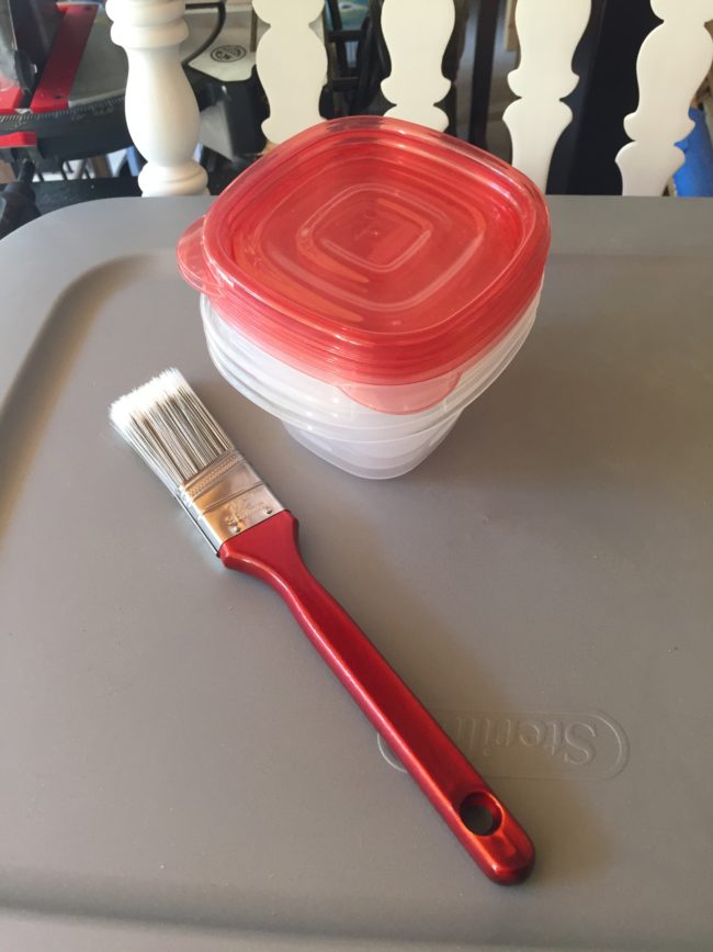 Grier prefers mixing her paint in tupperware containers. It leaves virtually no mess and preserving the paint is made easy by just affixing the lid.