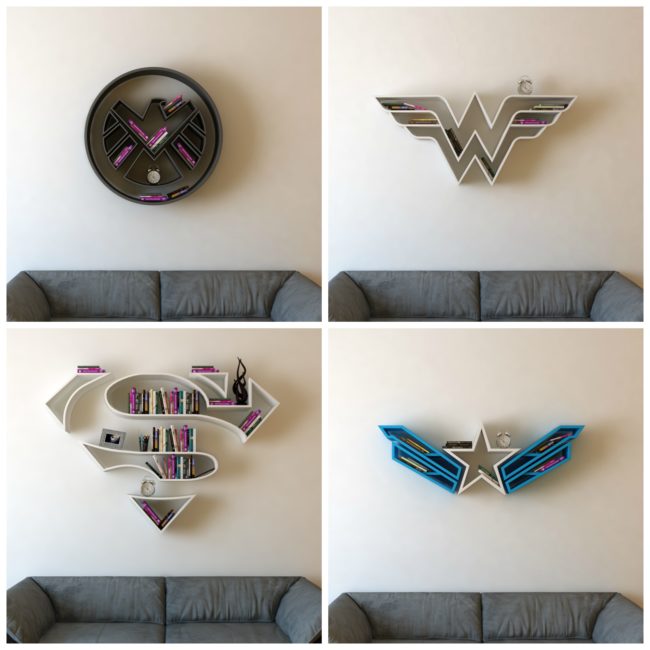 These <a href="https://www.behance.net/burakdgan" target="_blank">superhero-themed bookshelves</a> are perfect if you have a geeky side.