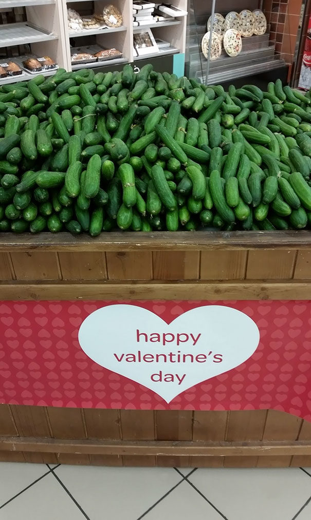 Because nothing says Valentine's Day like a crate full of cucumbers. 