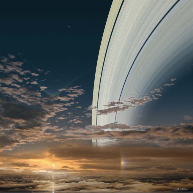 There's something really spectacular about seeing the sun fall behind Saturn's rings, which lend the scene a prismatic effect.