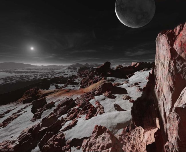 Resting six billion kilometers from the sun, the harsh reality of Pluto's far-flung situation is only highlighted by this scene. It's so far away that nothing can touch it.