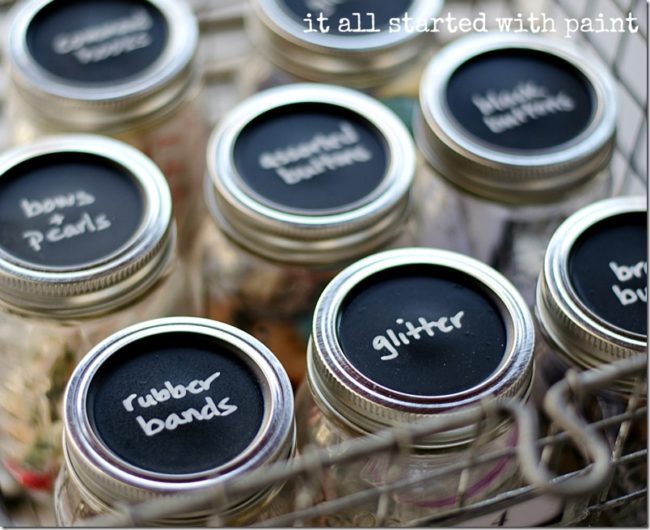 These <a target="_blank" href="http://www.itallstartedwithpaint.com/mason-jar-craft-storage/">mason jars</a> will help keep your crafting drawer clutter free.