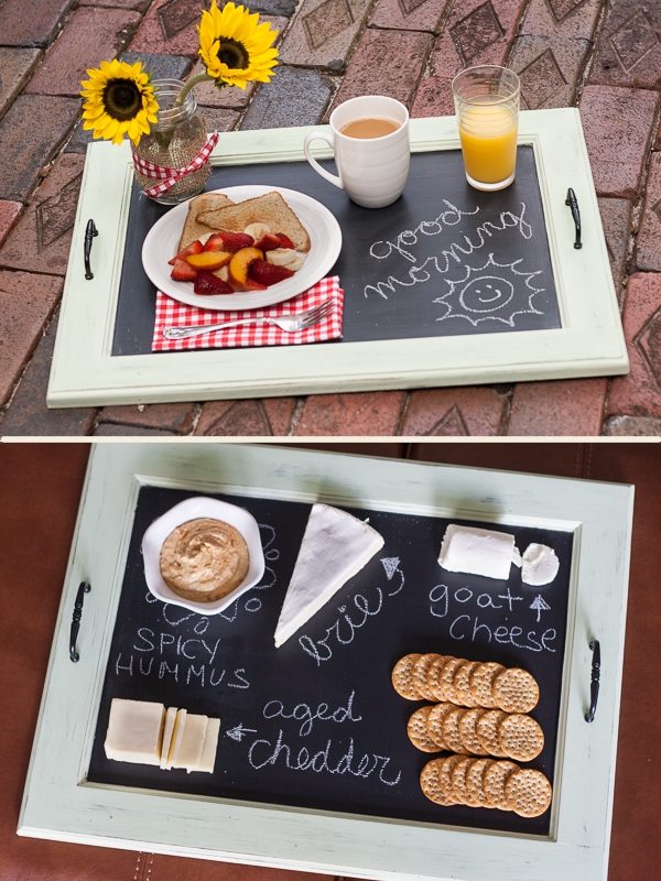 This <a target="_blank" href="http://www.soyouthinkyourecrafty.com/chalkboard-serving-tray-tutorial/">serving tray</a> is a great way to sweeten breakfast in bed or label the food you're serving.