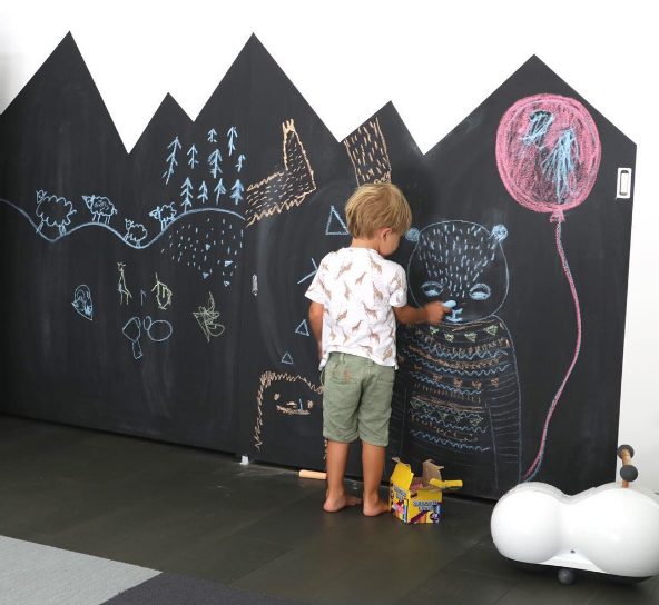 Now your little ones can color all over the <a target="_blank" href="http://www.nestofposies-blog.com/2010/03/so-my-walls-can-talk-part-1-chalkboard/">walls</a> without any timeouts.