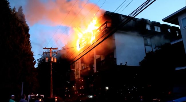 The fire had moved into the walls and roof of the apartment complex, making it virtually impossible to fight the blaze from the inside.