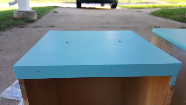 His wife wanted them to be Tiffany blue, so he found a matching color and slapped a couple of coats on top.