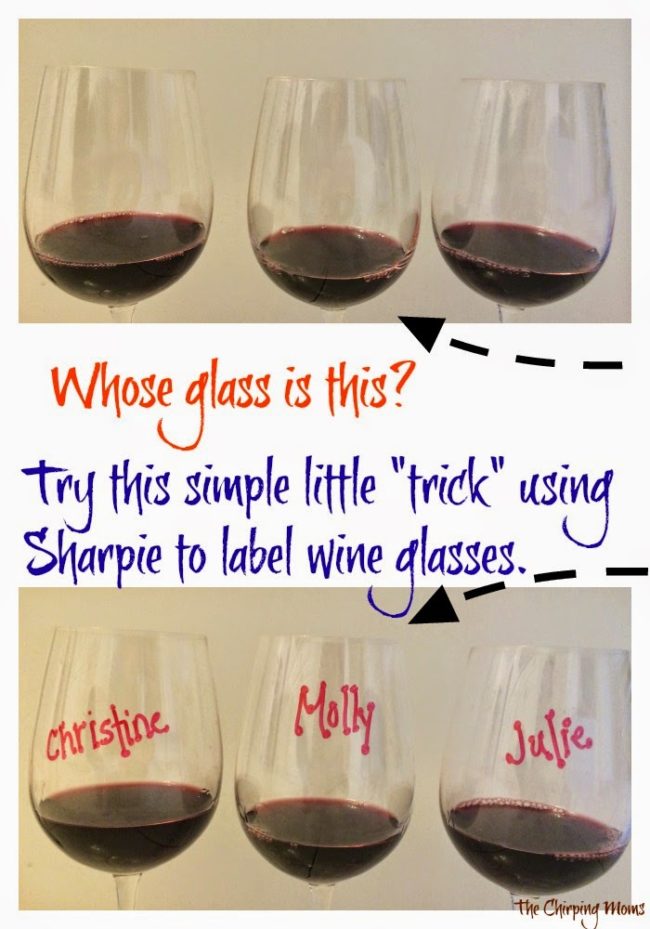 Mark wine glasses with permanent marker, then use the Magic Eraser to clean them off. Brilliant! 