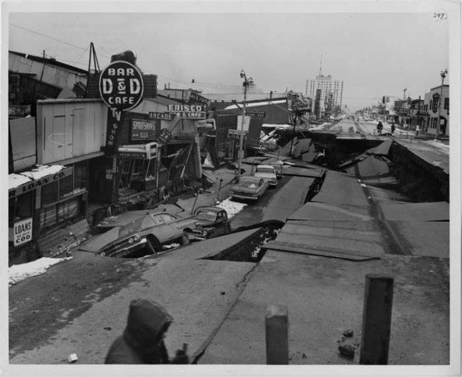 The epicenter of the quake was about 78 miles east of the city of Anchorage and 40 miles west of Valdez. The quake produced one large tsunami and several smaller tsunami waves, which destroyed harbors and beaches along the coast.