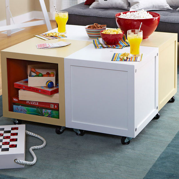 Every child can have their own work (and play) space with these <a href="http://www.lowes.com/creative-ideas/organize-store-and-move/rolling-cube-tables/project" target="_blank">modular storage tables.</a>