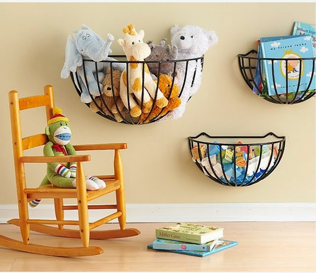 Bring some wall-mounted flower baskets inside to up the organization factor and put your kids' cutest toys on display.