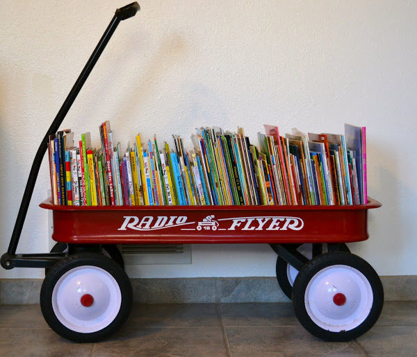 Transform a wagon into this awesome bookcase.