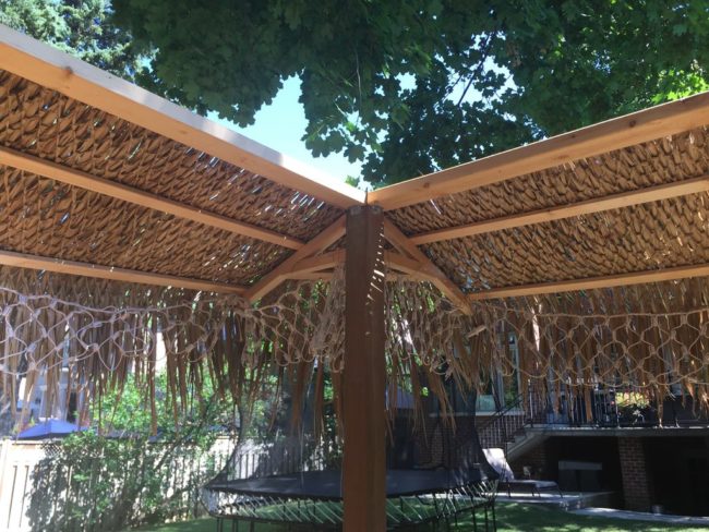 This roof is made from bamboo thatch that came from a bamboo specialty store, which is apparently a thing.