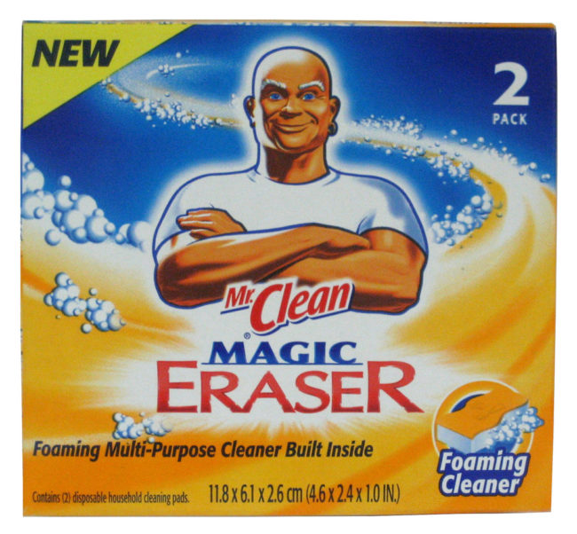 Look at Mr. Clean, smiling triumphantly. He knows he's about to school you on cleaning just about anything with his Magic Eraser. 