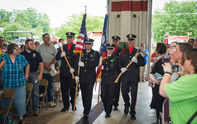 More than 200 people came to the ceremony as the six-year-old became the first honorary firefighter of the Fredericktown Community Fire District.