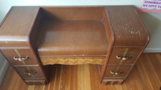 First he bought this old vanity from a garage sale.