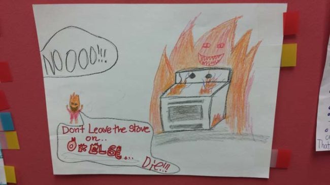 Okay, this one isn't an official safety poster. It's a child's drawing for a safety poster contest. I hope they won.