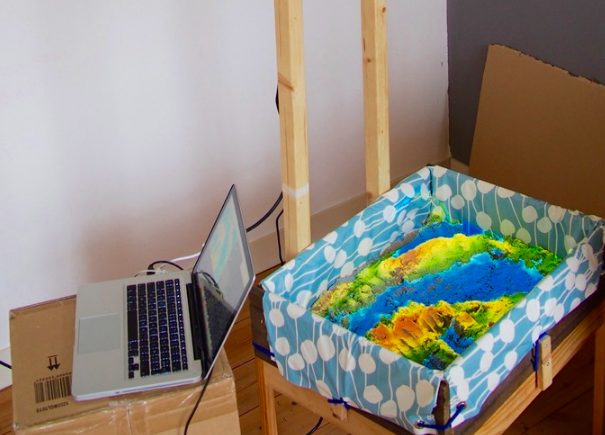 The builder ran this colorful image through the projector to create an incredible living sandbox for his little guy!