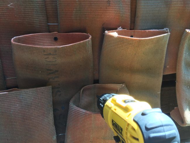 Then he drilled them into his fence, making sure to keep the screws away from the top to avoid any ripping.