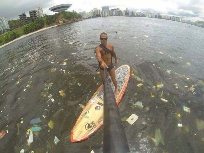 Pollution floating in Guanabara Bay, which is where the sailing events of the Olympics are scheduled to take place.