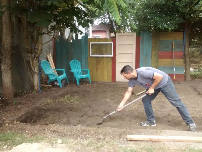He dug out an area for his patio.