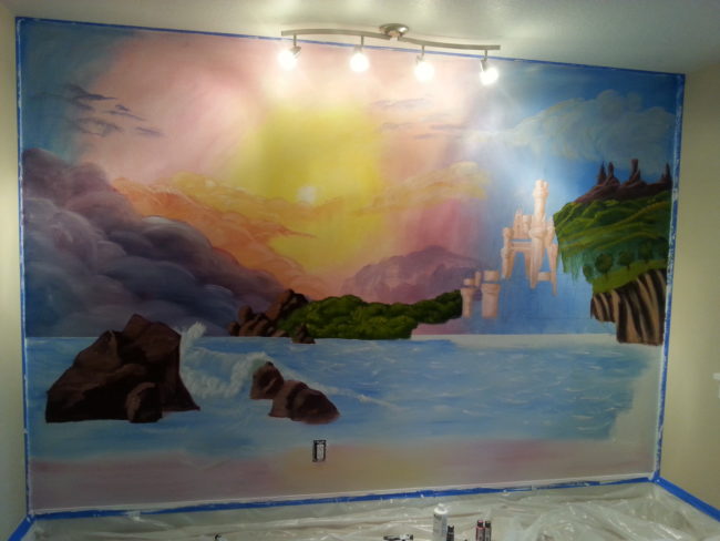 After adding the rocks, it was finally time to start painting the castle!