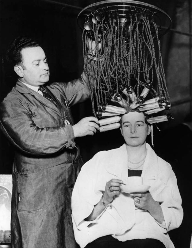 Before the invention of electric perm machines, caustic and toxic chemicals were used by some stylists to achieve the desired look. As you can imagine, it didn't always end well for their clients.