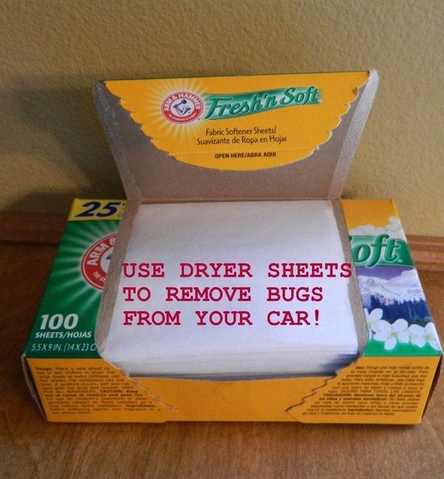 Have bugs stuck in the grill of your truck? Use dryer sheets for quick and easy insect removal.