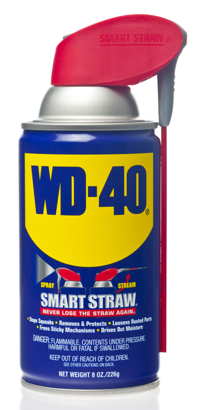 Spraying WD-40 onto your car windows can eliminate water spotting. It can also be used to quickly remove bumper stickers.