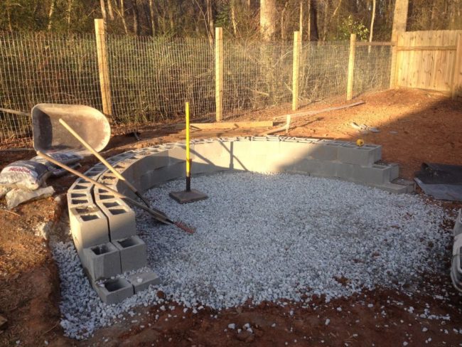 Then he marked off the patio using gravel.