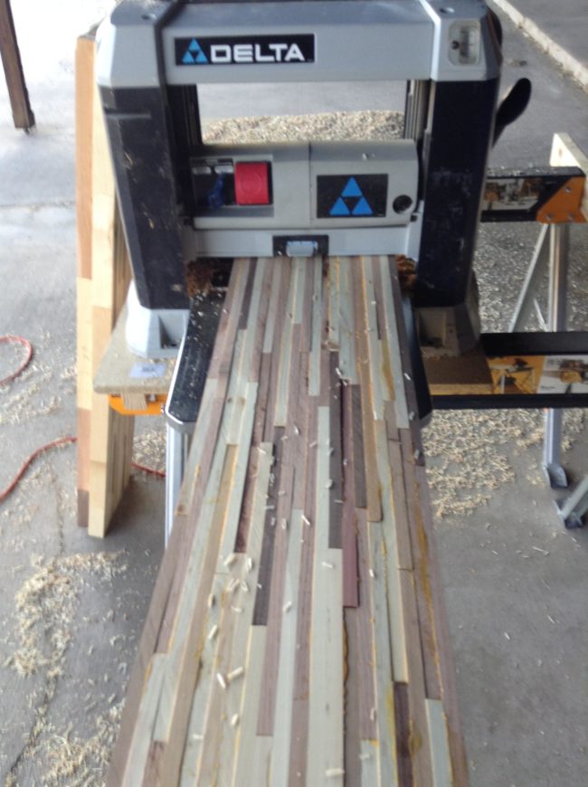 Nobody wants an uneven tabletop, so he ran each section through the planer.