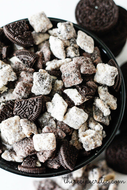 Muddy buddies are good, but by <a href="http://mandysrecipeboxblog.com/cookies-n-cream-muddy-buddies-guest/" target="_blank">adding Oreos</a>, the snack is WAY better.