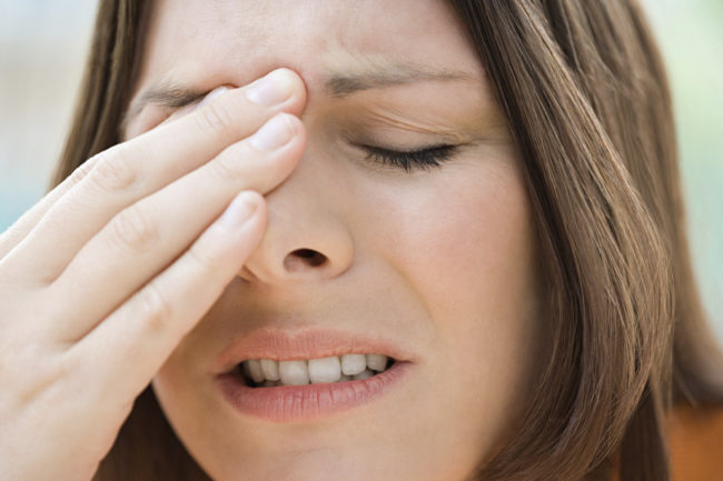 If you're having sinus issues,  press on the spot <a target="_blank" href="http://www.sinuspressurepoints.com/pressure-point-locations/facial-pressure-points">between your eyebrows</a> -- it will relieve mucus pressure and help you breathe better.