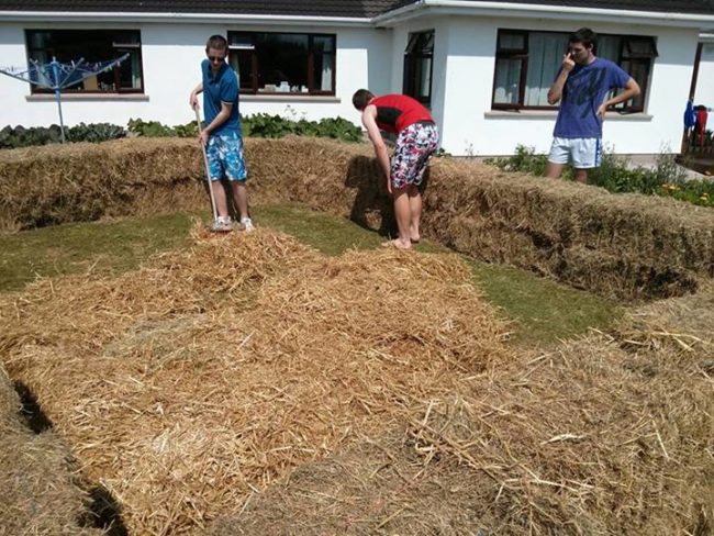 They also spread a thin layer of hay on the ground to make sure the area would be level.