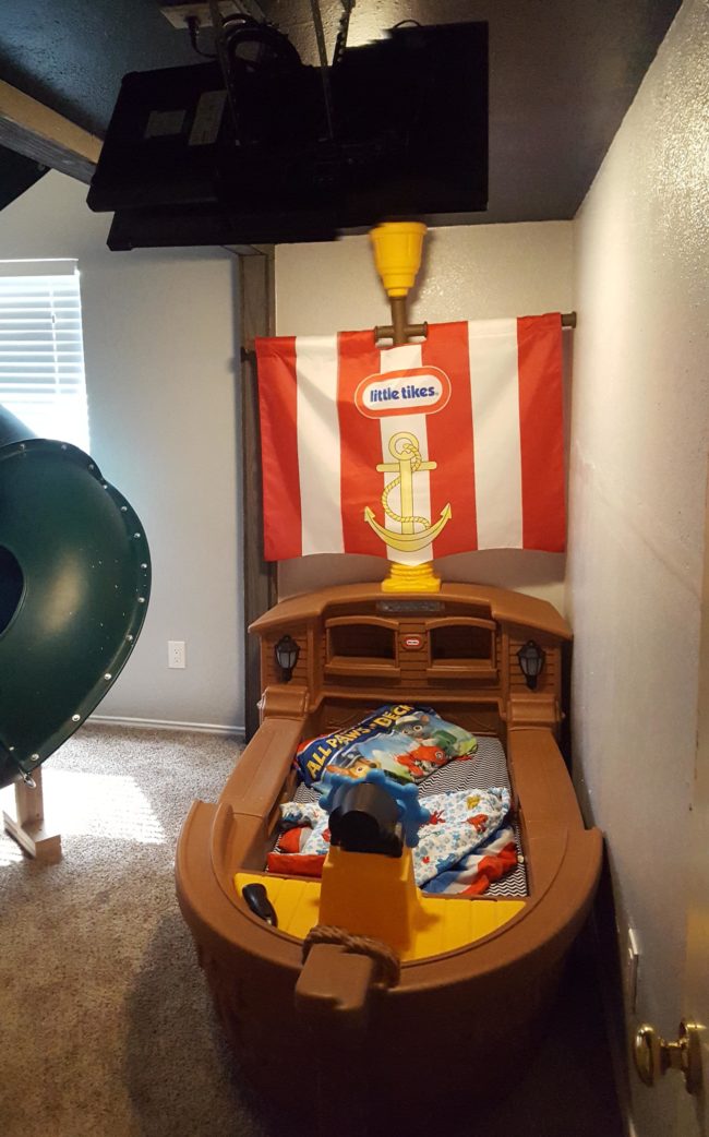 And no nautical room is complete without a ship, so Dad bought this adorable bed.