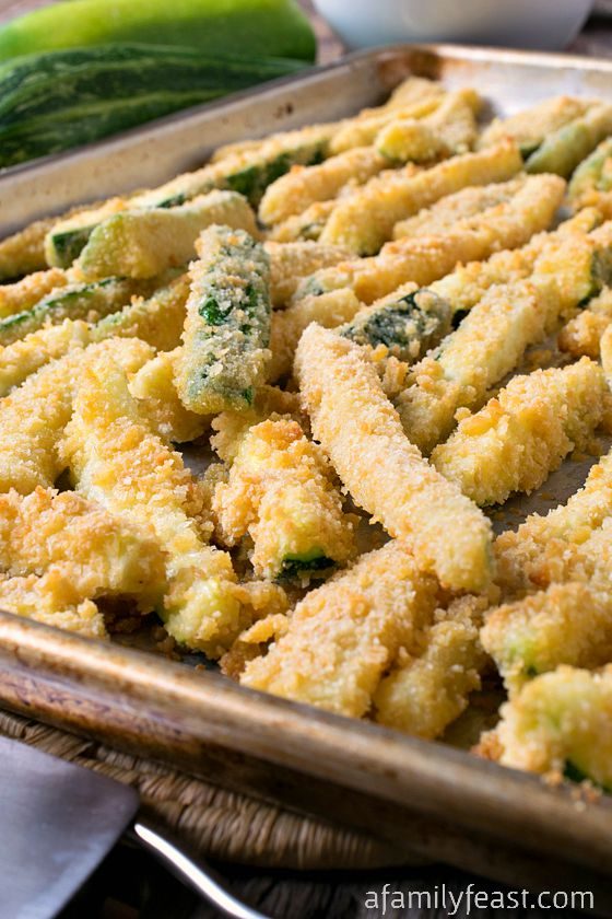 For a healthier option, try <a href="http://www.afamilyfeast.com/baked-zucchini-fries/" target="_blank">baked zucchini fries</a> with a cracker crust.