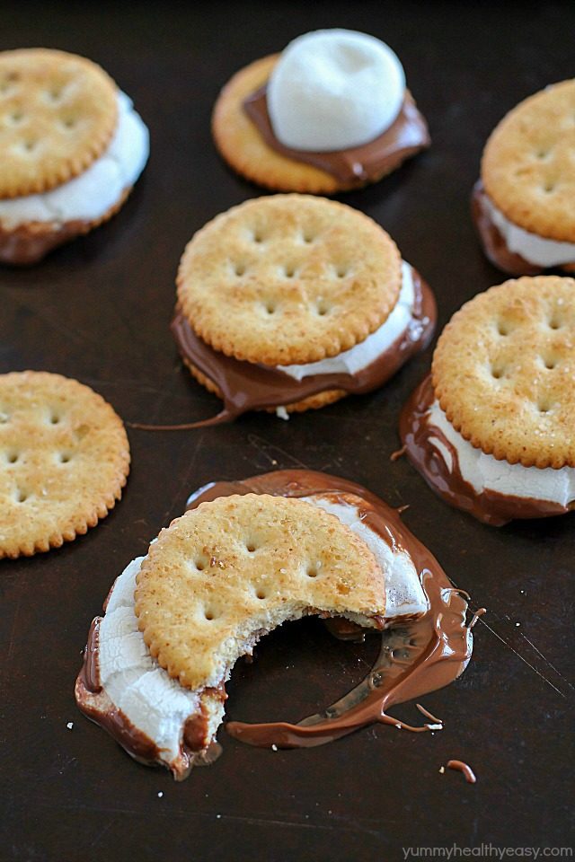 You can enjoy <a href="http://www.yummyhealthyeasy.com/2016/04/easy-oven-smores-sandwiches.html" target="_blank">this campfire snack</a> all year long.