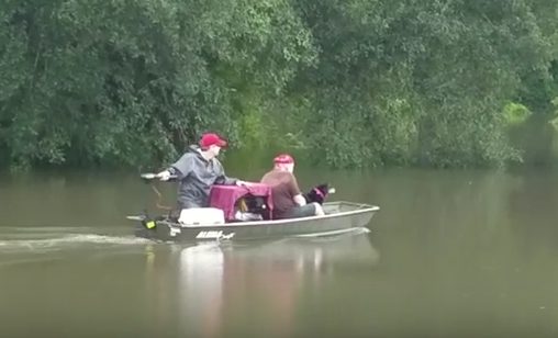 Luckily for this pup, two men found him in Baker and took him aboard their boat.