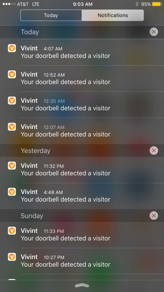 About a week ago, Redditor <a href="https://www.reddit.com/user/FatNDepressed" class="author may-blank id-t2_uc6mx" target="_blank">FatNDepressed</a> received a series of notifications from his smart home app, informing him that he had a visitor. Not too creepy, right? Look at the time stamps for each of those notifications...