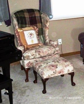 You see, she liked this chair she had in her home...but the fabric was WAY outdated.