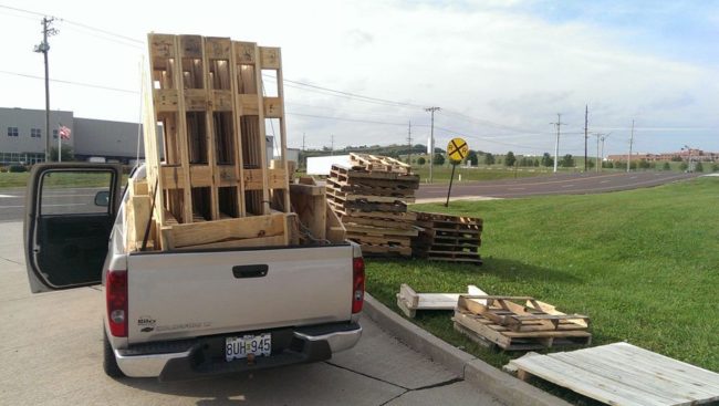 First, he gathered a bunch of pallets. 