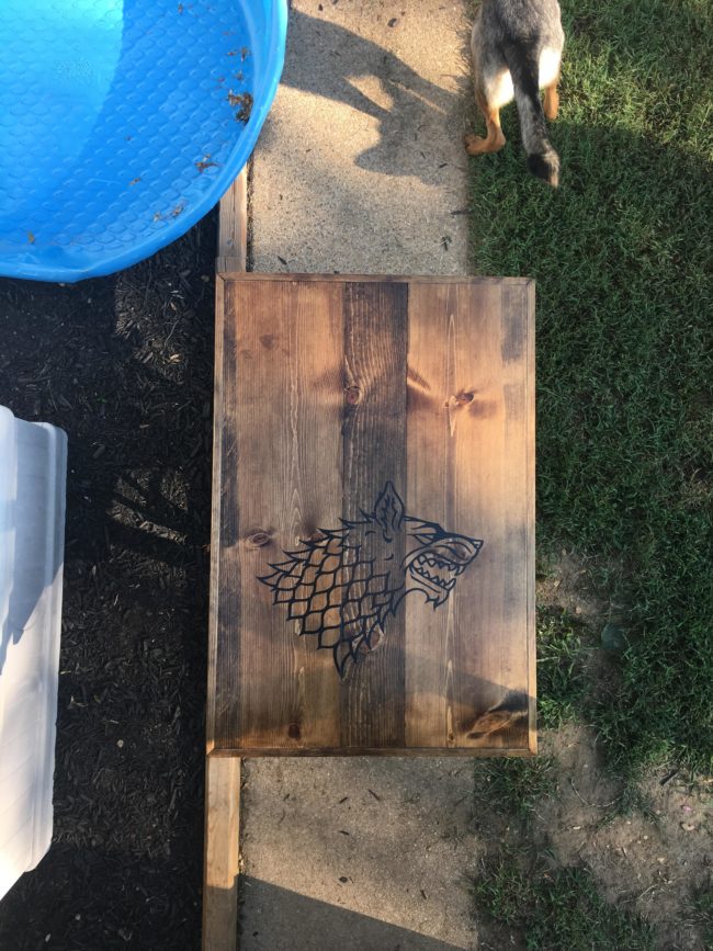 A few coats of polyurethane later, and the tabletop was ready for installation.