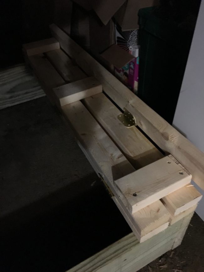 To make the benches fully collapsable, he needed to add more hinges to the back supports.