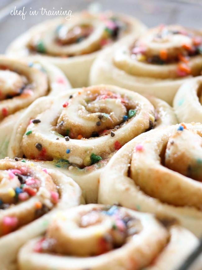 Cake batter cinnamon rolls -- aka So. Much. <a href="http://www.chef-in-training.com/2013/01/cake-batter-cinnamon-rolls-made-with-a-cake-mix/" target="_blank">Deliciousness</a>.