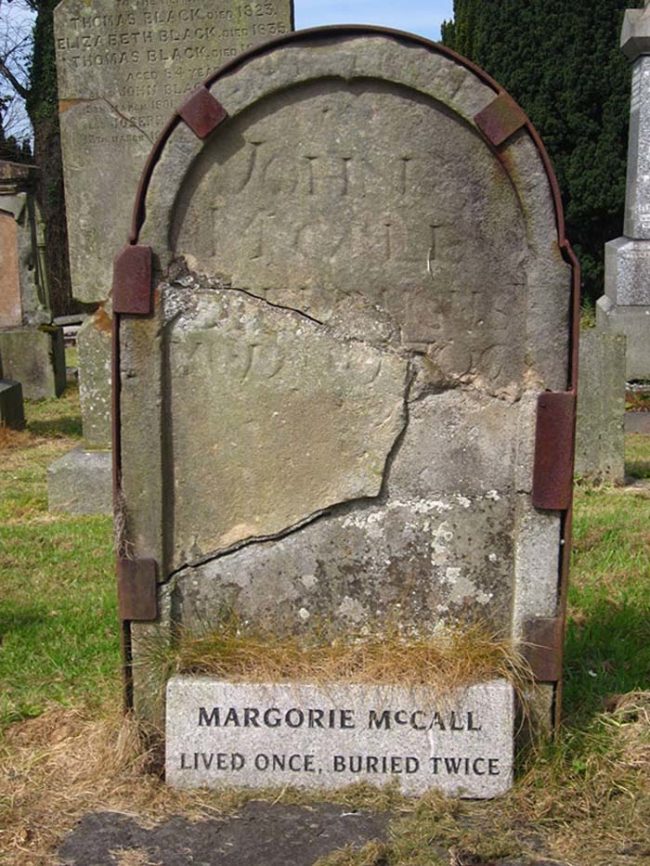 Then, still in a sort of daze, McCall wandered home. She knocked on the door, and according to legend, when her husband saw her in her burial clothes, he dropped dead of shock.